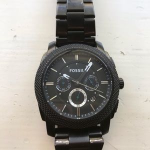 Big face black stainless fossil watch